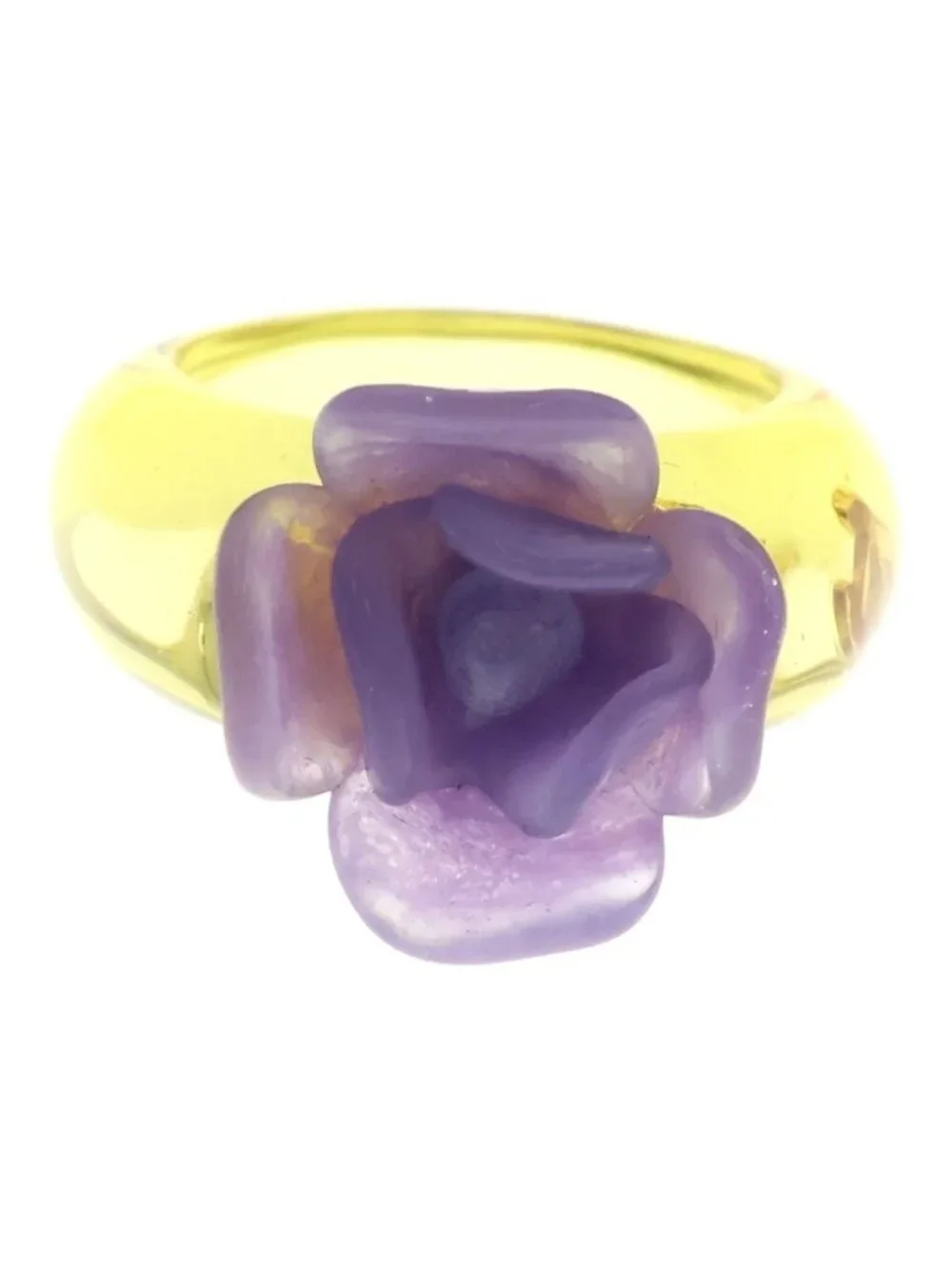 Chanel Camellia Flower Motif Ring Purple Yellow